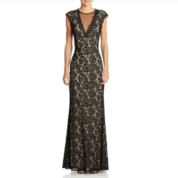 Betsy & Adam Elegant Black Lace High Neck Maxi Dress Evening Gown Size 4 - Picture 10 of 10